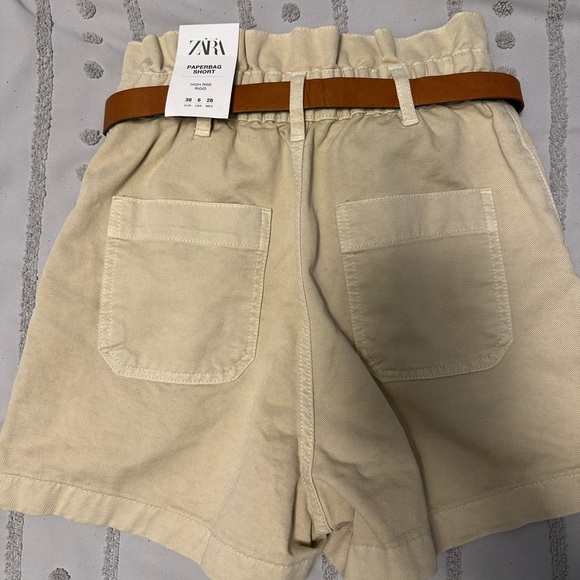 Zara Cream Shorts with Brown Belt - Picture 3 of 3
